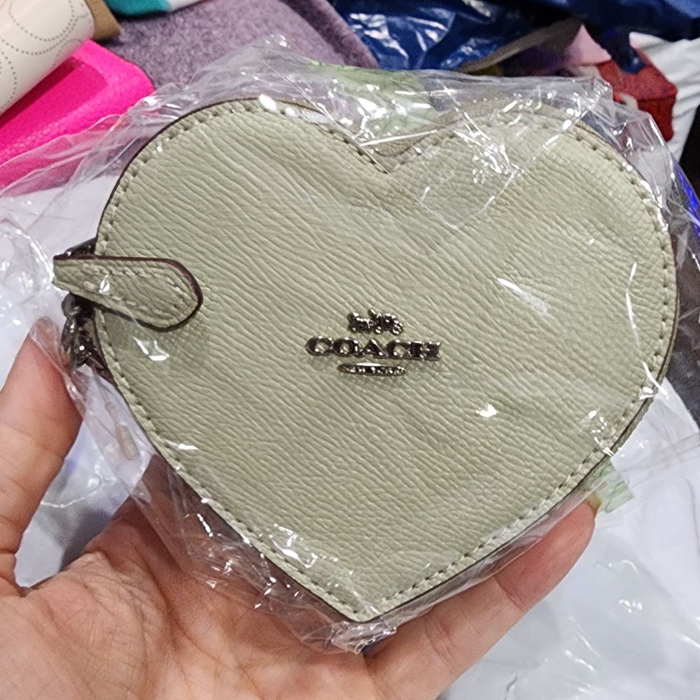 Coach Heart-Shaped Leather Coin Purse in Cream